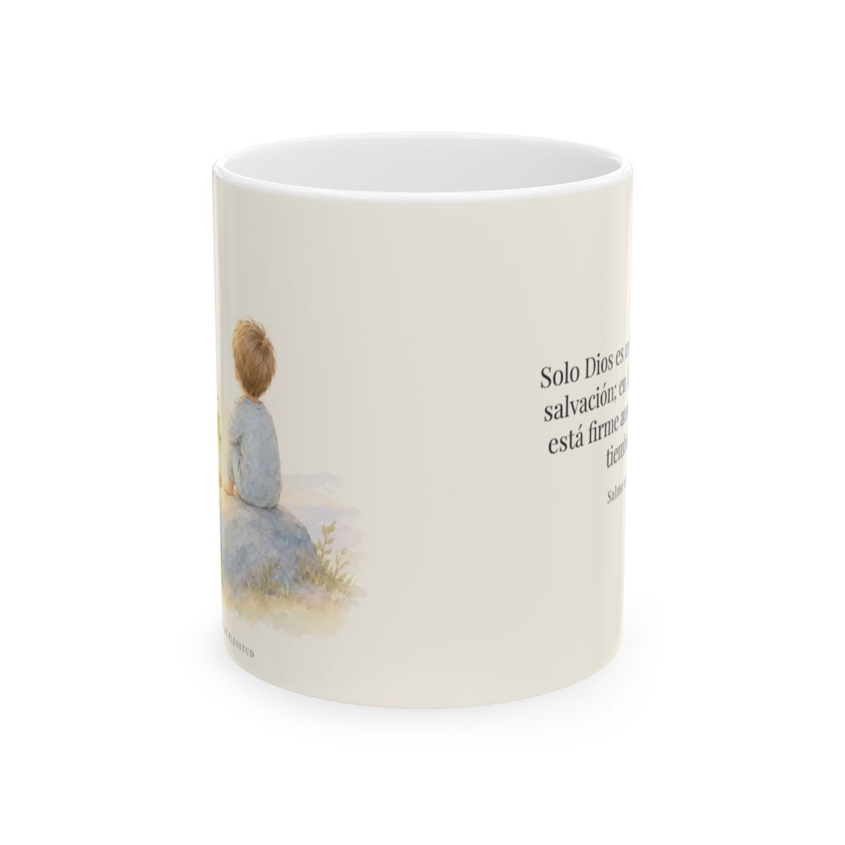 Solo Dios es mi roca y mi salvación | Taza cristiana en dos tamaños | Salmo 62:2 — 11 oz · Vista frontal