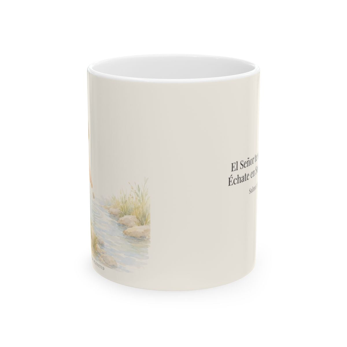 El Señor te sostiene | Taza cristiana para regalar | Salmo 55:22 — 11 oz · Vista frontal