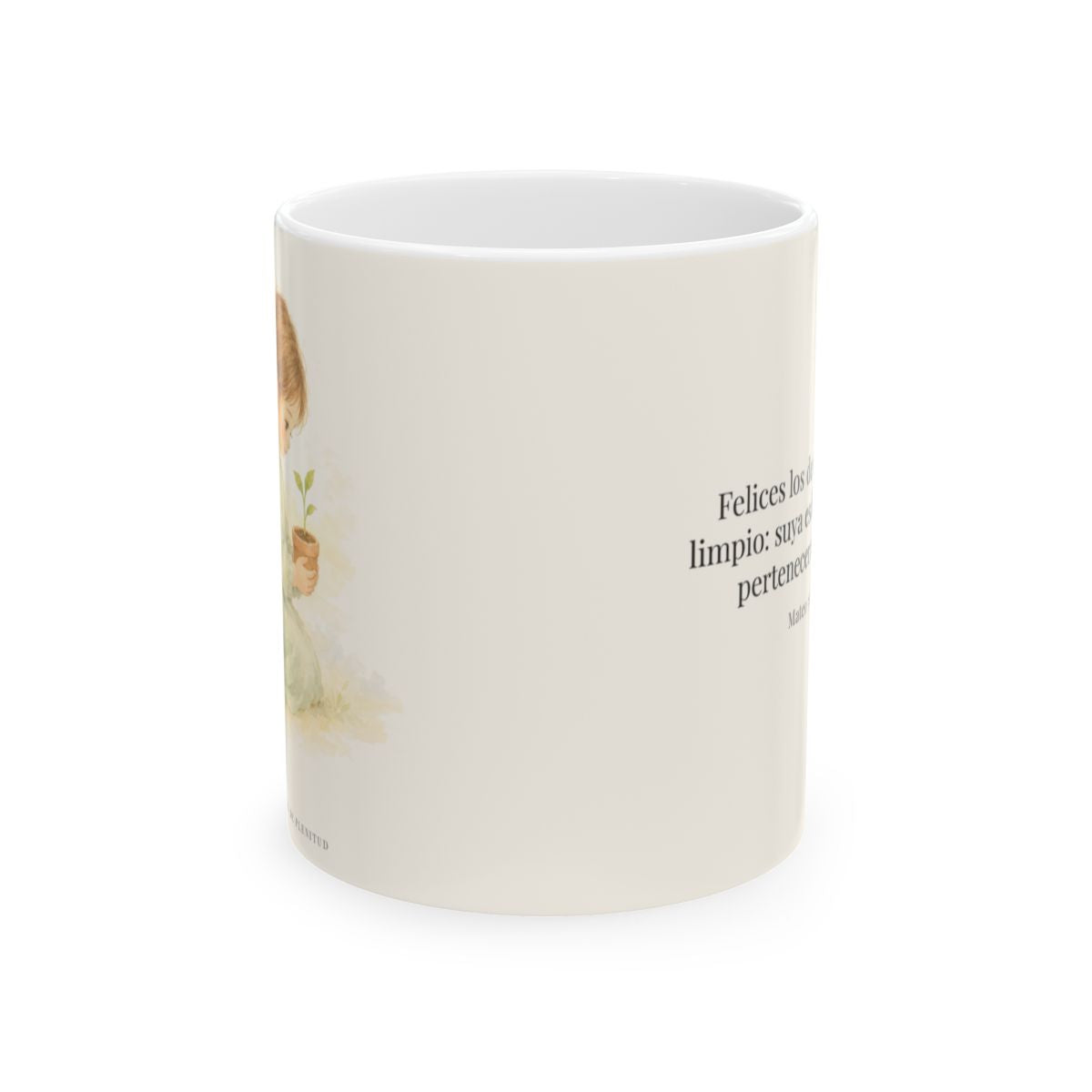 Felices los que pertenecen a Dios | Taza cristiana en dos tamaños | Mateo 5:8 — 11 oz · Vista frontal