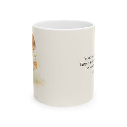 Felices los que pertenecen a Dios | Taza cristiana en dos tamaños | Mateo 5:8 — 11 oz · Vista frontal