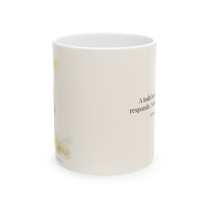El Señor responde tarde, mañana y a mediodía | Taza devocional de fe | Salmo 55:17 — 11 oz · Vista frontal