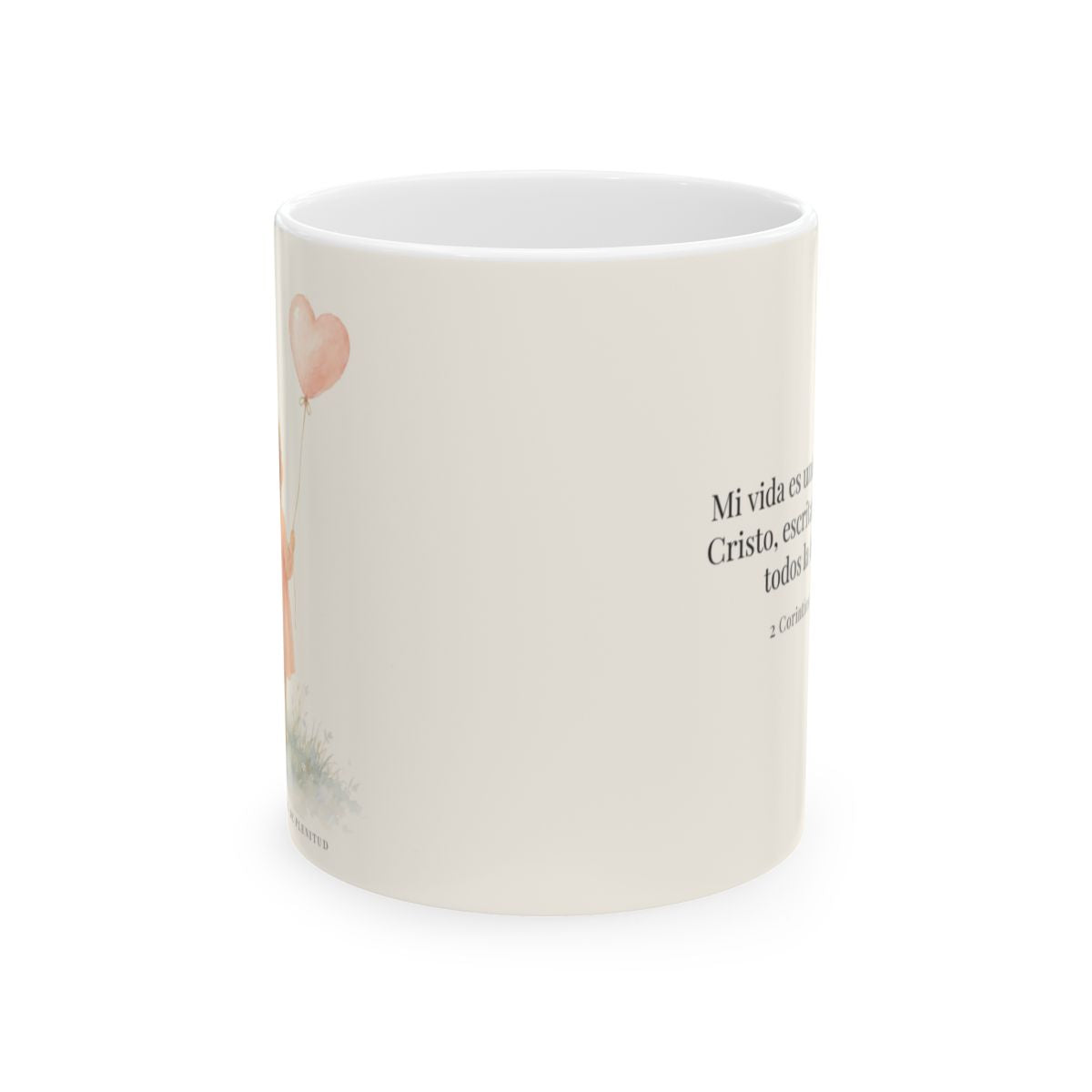 Mi vida es una carta de Cristo | Taza devocional ilustrada | 2 Corintios 3:2-3 — 11 oz · Vista frontal