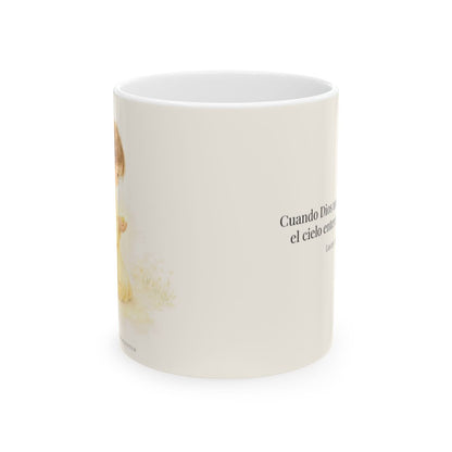 Dios se alegra cuando me encuentra | Taza de fe para cada mañana | Lucas 15:4 — 11 oz · Vista frontal
