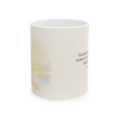 Tú eres mi esperanza, Señor | Taza de inspiración bíblica | Salmo 71:5 — 11 oz · Vista frontal
