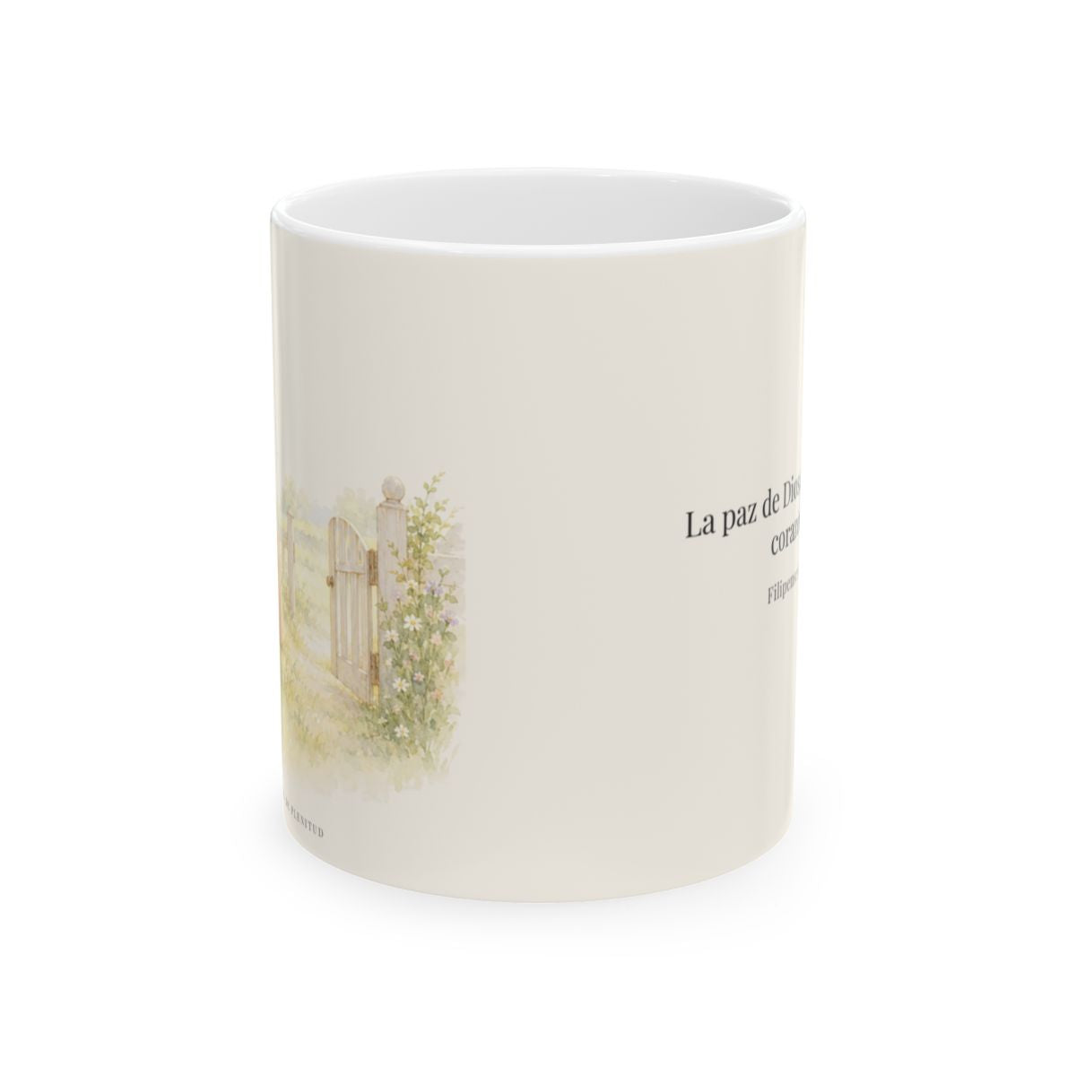 La paz de Dios guardará mi corazón | Taza devocional de fe | Filipenses 4:7 — 11 oz · Vista frontal