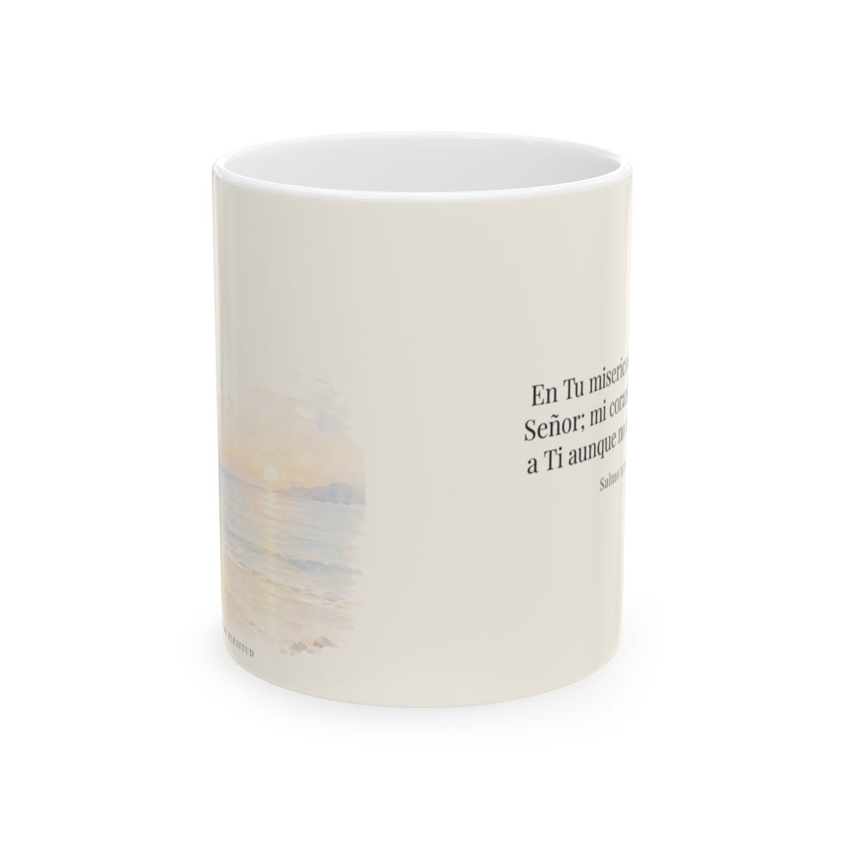En Tu misericordia confío, Señor | Taza con arte cristiano | Salmo 13:1-2, 5 — 11 oz · Vista frontal