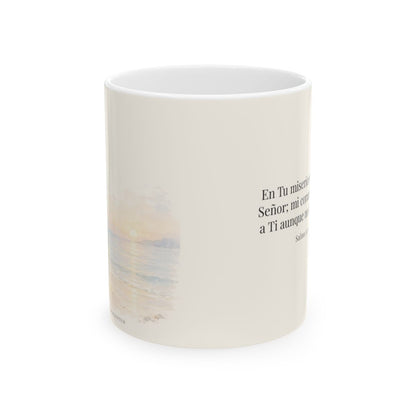 En Tu misericordia confío, Señor | Taza con arte cristiano | Salmo 13:1-2, 5 — 11 oz · Vista frontal
