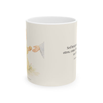 Sed benignos unos con otros | Taza cristiana con frase devocional | Efesios 4:32 — 11 oz · Vista frontal
