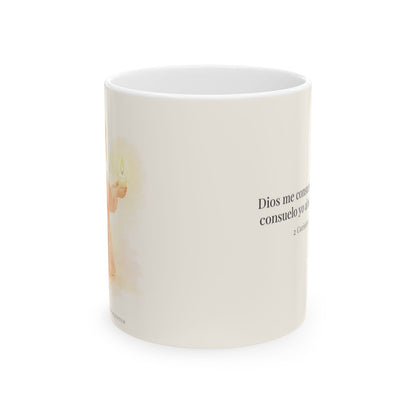 Dios me consuela para que yo consuele a otros | Taza cristiana para regalar | 2 Corintios 1:3-4 — 11 oz · Vista frontal