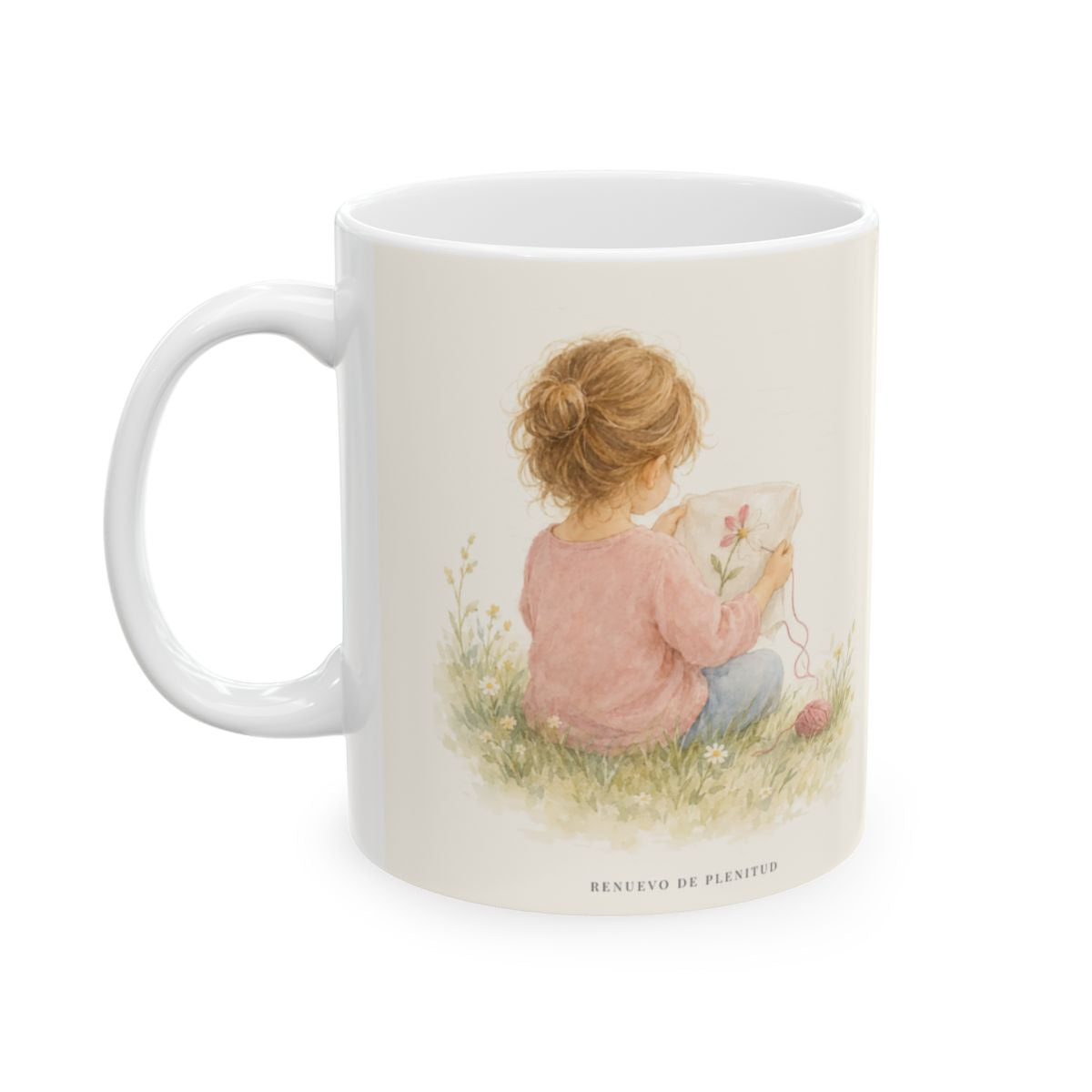 Dios lleva a buen fin la obra que empezó | Taza bíblica de cerámica | Filipenses 1:6 — 11 oz · Cara ilustrada