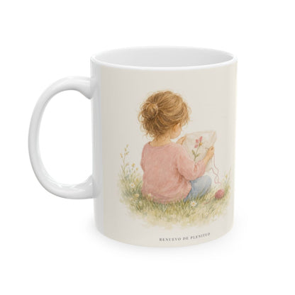 Dios lleva a buen fin la obra que empezó | Taza bíblica de cerámica | Filipenses 1:6 — 11 oz · Cara ilustrada