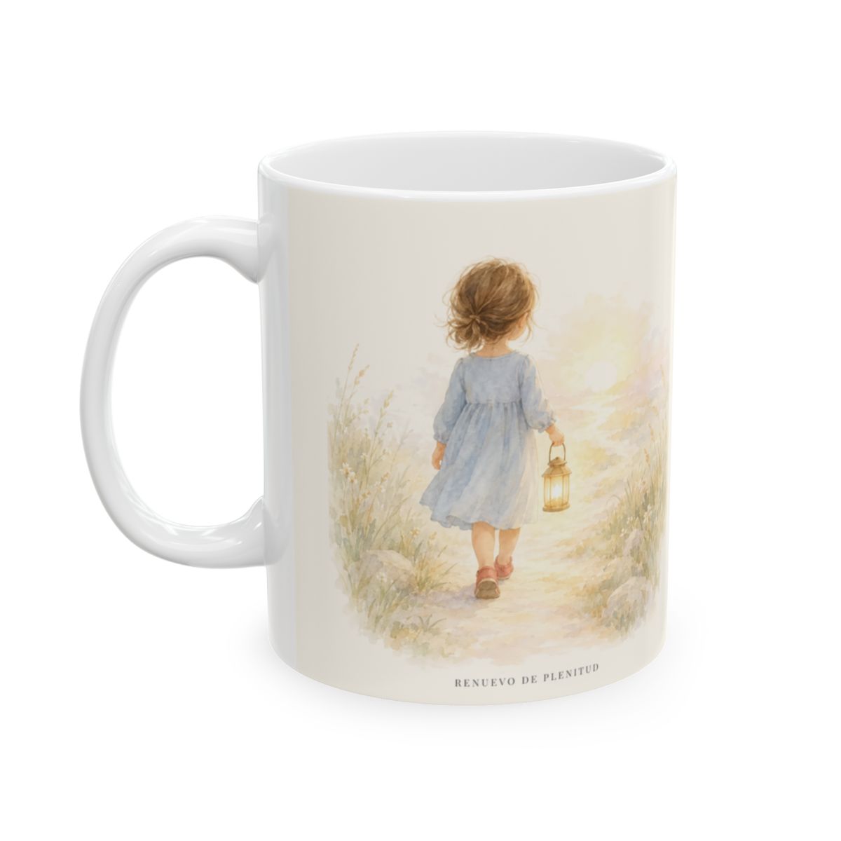 La fe crece cada vez que confío en Dios | Taza devocional de fe | Hebreos 11:1 — 11 oz · Cara ilustrada
