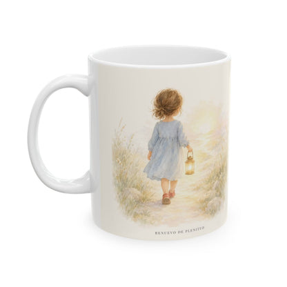 La fe crece cada vez que confío en Dios | Taza devocional de fe | Hebreos 11:1 — 11 oz · Cara ilustrada