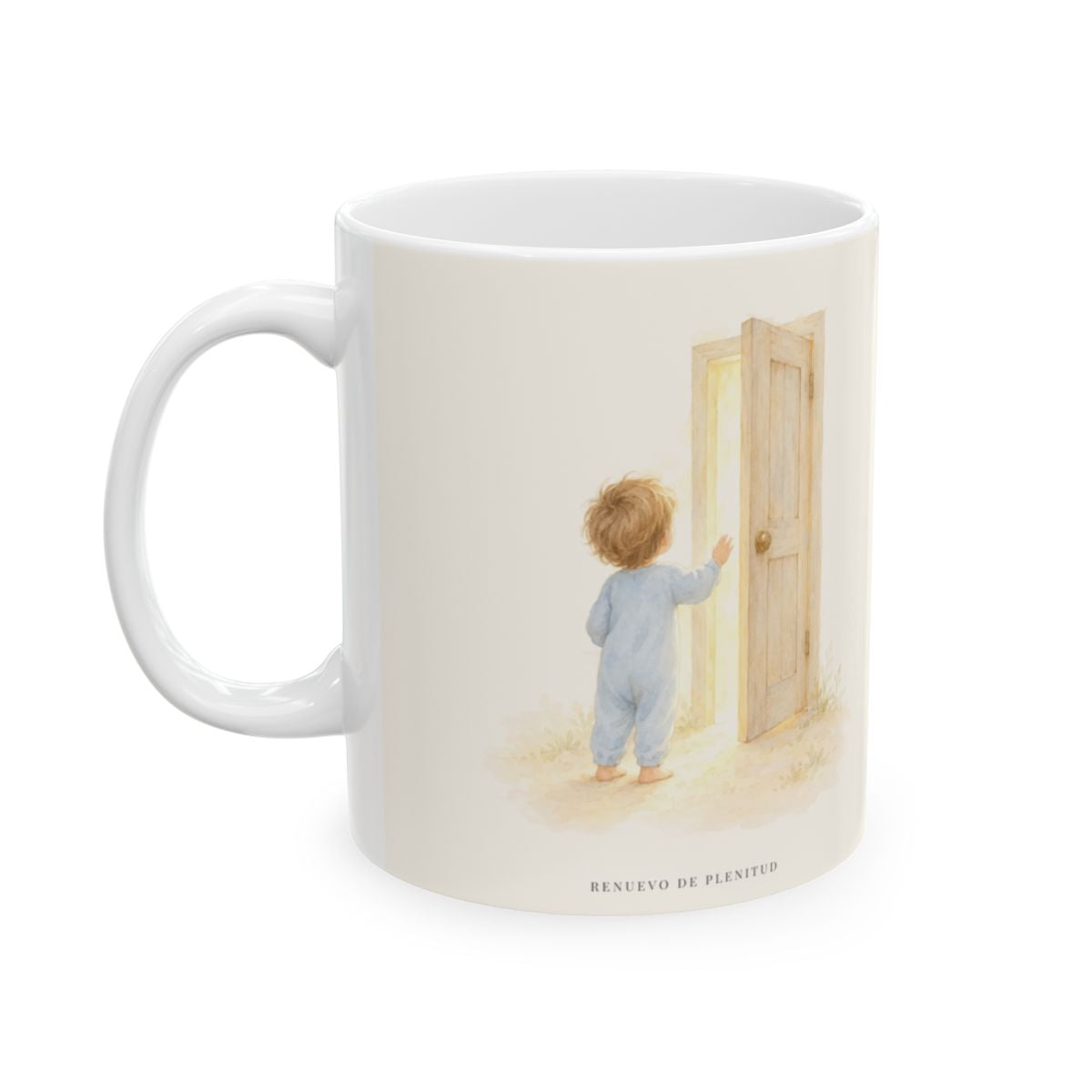 Dios escucha cada oración que le traigo | Taza cristiana en dos tamaños | Mateo 17:20 — 11 oz · Cara ilustrada