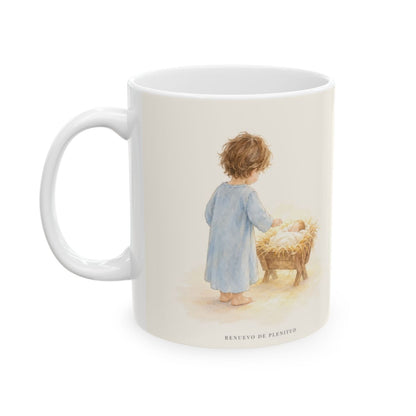El Verbo se hizo carne por amor a mí | Taza cristiana en dos tamaños | Juan 1:14 — 11 oz · Cara ilustrada
