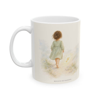 Dios camina conmigo lo que no puedo ver | Taza bíblica de cerámica | 2 Corintios 5:7 — 11 oz · Cara ilustrada