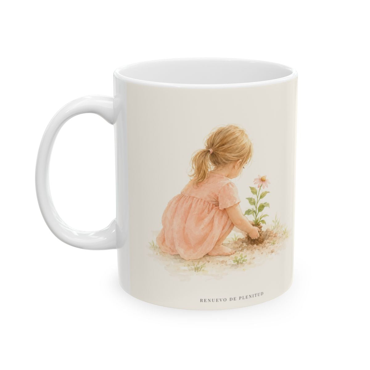 Dios me plantó aquí para florecer | Taza cristiana con frase devocional | Salmo 92:13-14 — 11 oz · Cara ilustrada