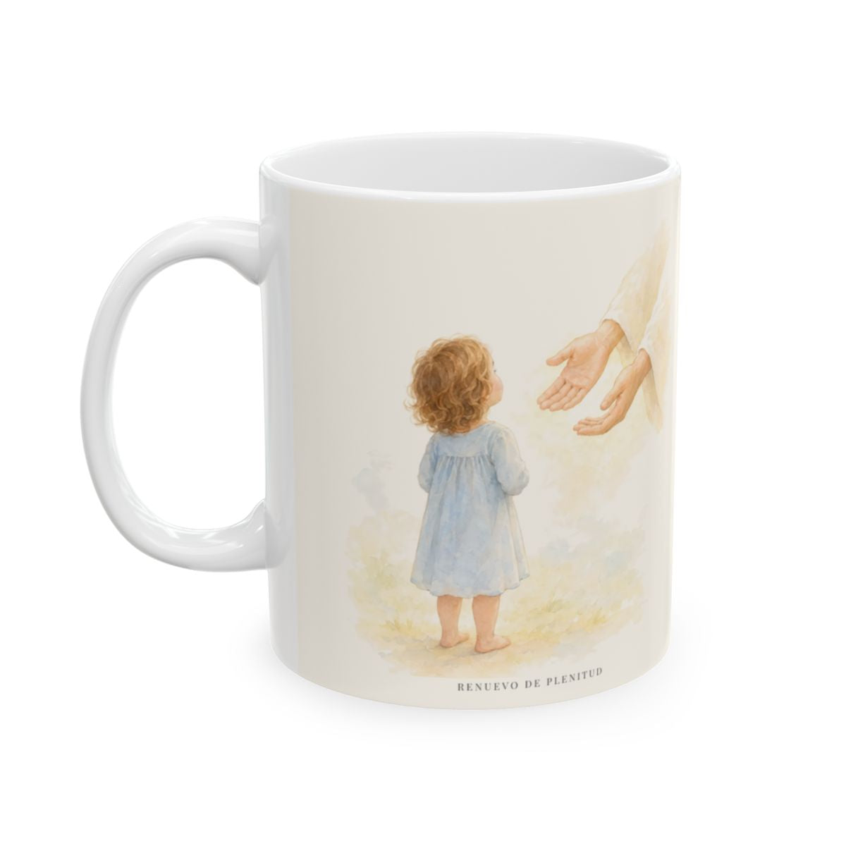 Dios me responde sin echármelo en cara | Taza devocional ilustrada | Santiago 1:5 — 11 oz · Cara ilustrada