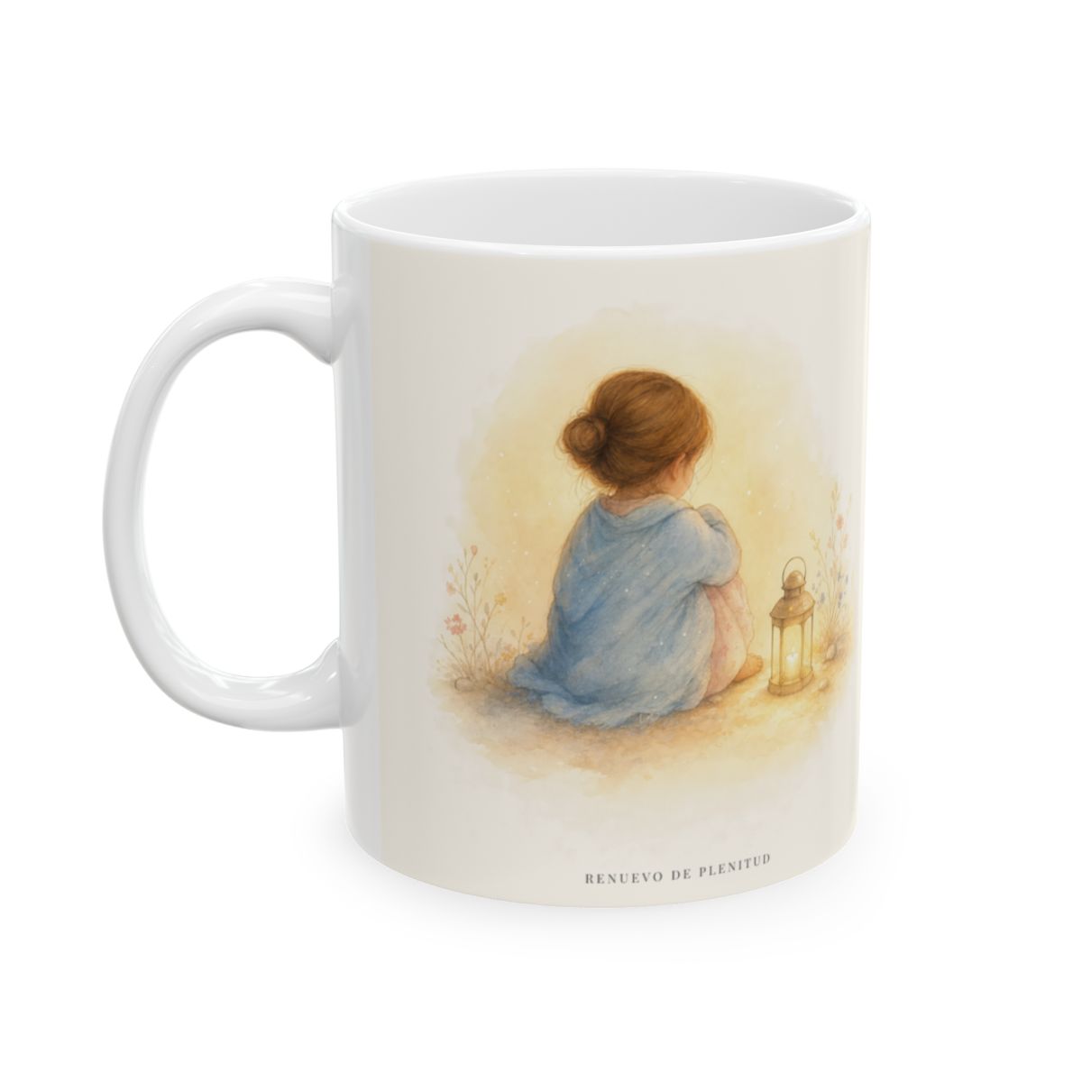 Dios está cerca del corazón quebrantado | Taza devocional ilustrada | Salmo 34:18 — 11 oz · Cara ilustrada