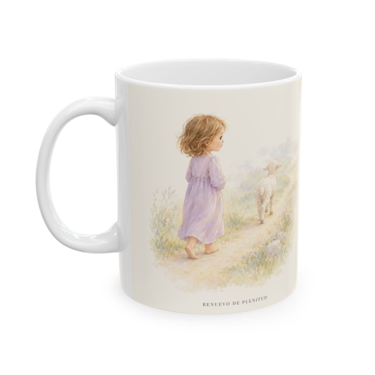 El buen Pastor va delante de mí | Taza de fe para cada mañana | Juan 10:27 — 11 oz · Cara ilustrada