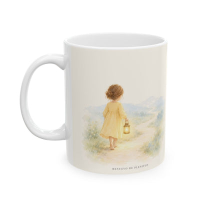 Dios va conmigo aunque no vea el camino | Taza cristiana en dos tamaños | Hebreos 11:8 — 11 oz · Cara ilustrada