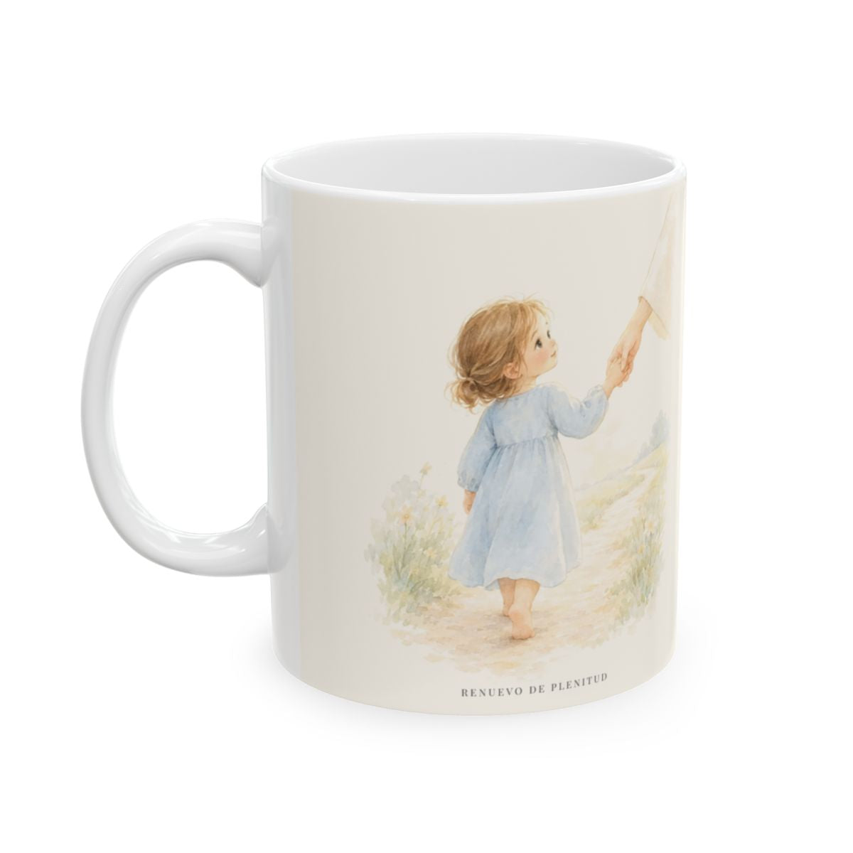 Tu mano me guía por el camino | Taza bíblica para café | Salmo 139:10 — 11 oz · Cara ilustrada