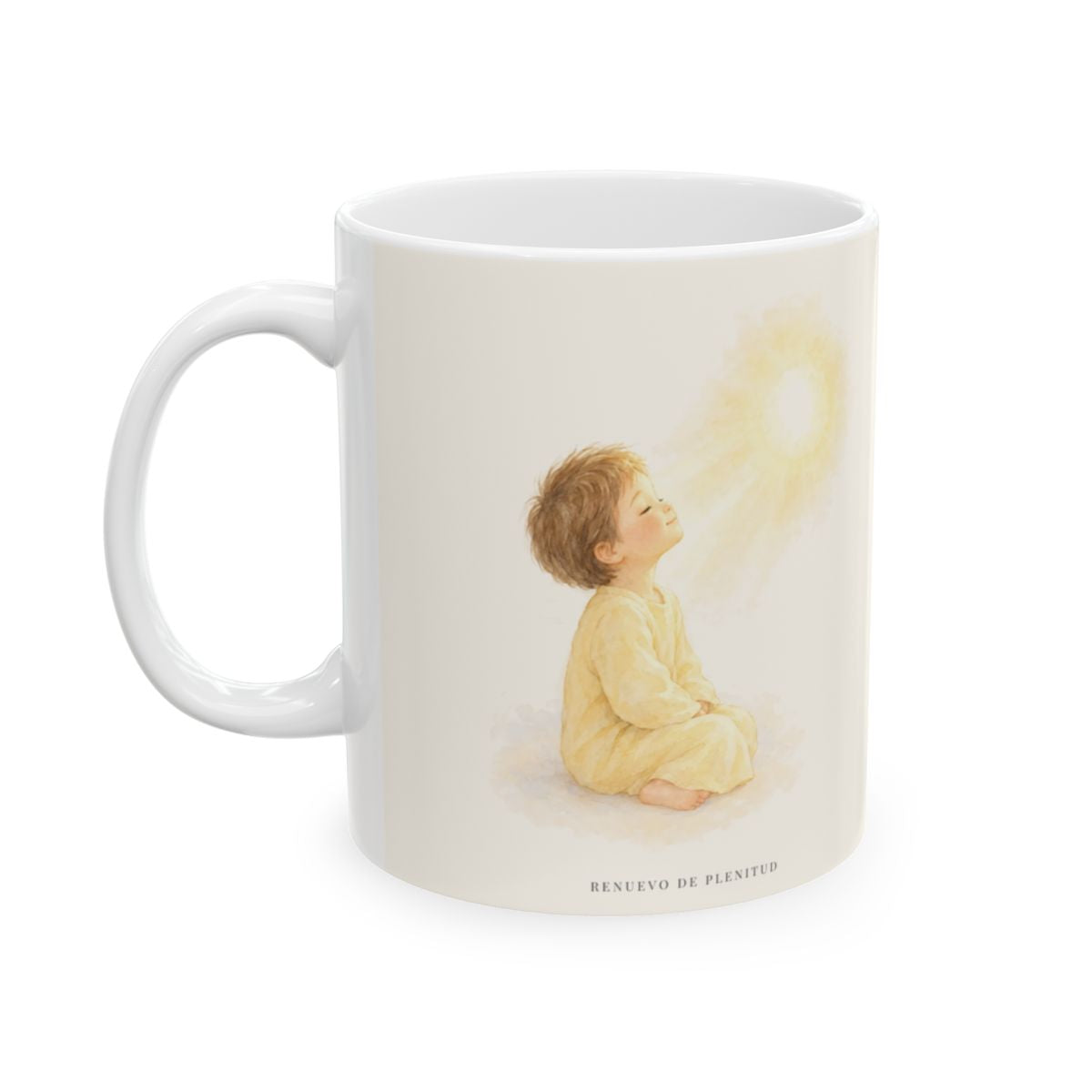 En Cristo está la vida que ilumina a todos | Taza bíblica de cerámica | Juan 1:4-5 — 11 oz · Cara ilustrada