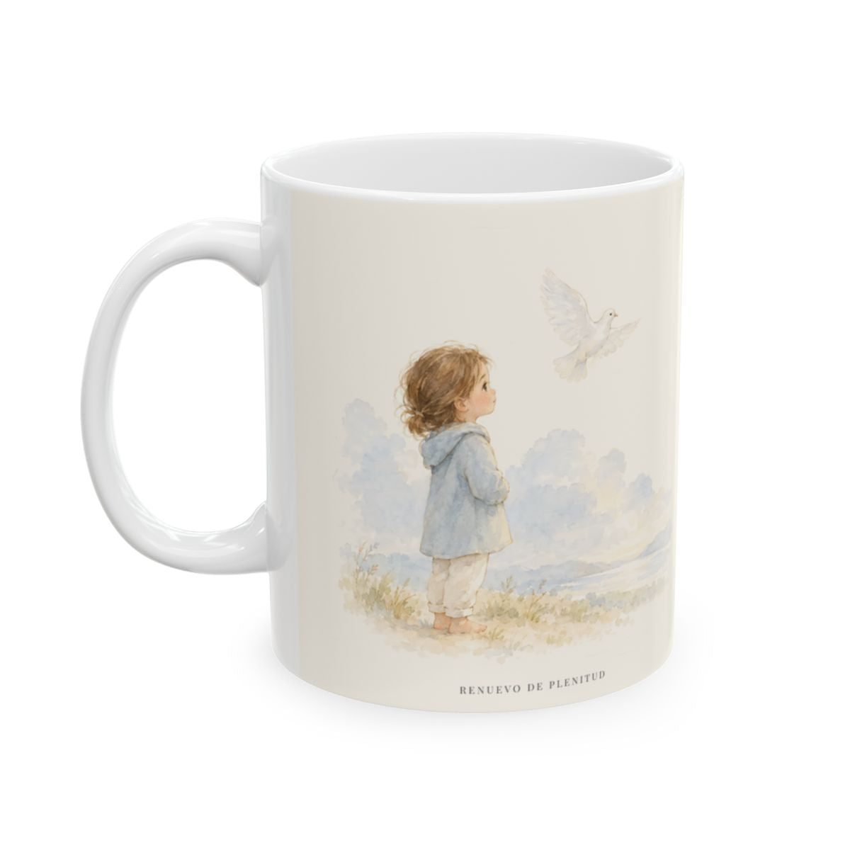 El Espíritu ora por mí cuando no tengo palabras | Taza bíblica de cerámica | Romanos 8:26 — 11 oz · Cara ilustrada