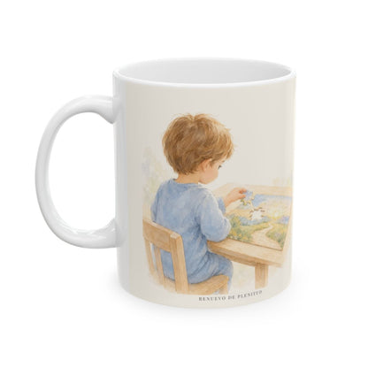 Jesús es el autor y consumador de nuestra fe | Taza cristiana con frase devocional | Hebreos 12:2 — 11 oz · Cara ilustrada