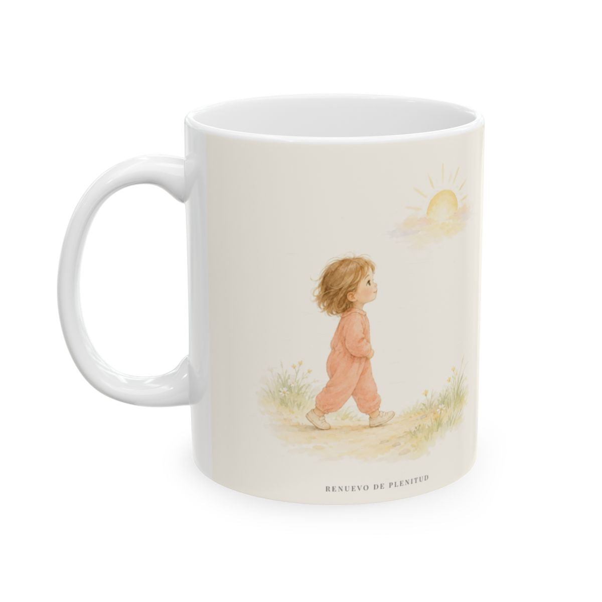 Dios me da nuevas fuerzas cada mañana | Taza cristiana para regalar | Hebreos 12:1 — 11 oz · Cara ilustrada