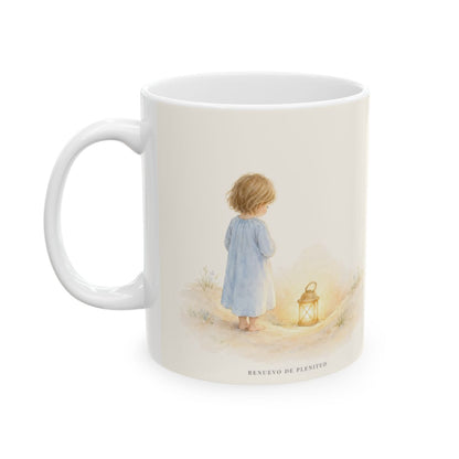 Aun en lo más hondo, allí está Dios | Taza cristiana con frase devocional | Salmo 139:8 — 11 oz · Cara ilustrada