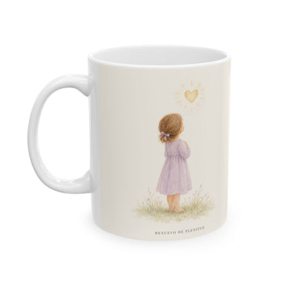 Mi corazón se regocija en el Señor | Taza bíblica para café | Habacuc 3:17-18 — 11 oz · Cara ilustrada