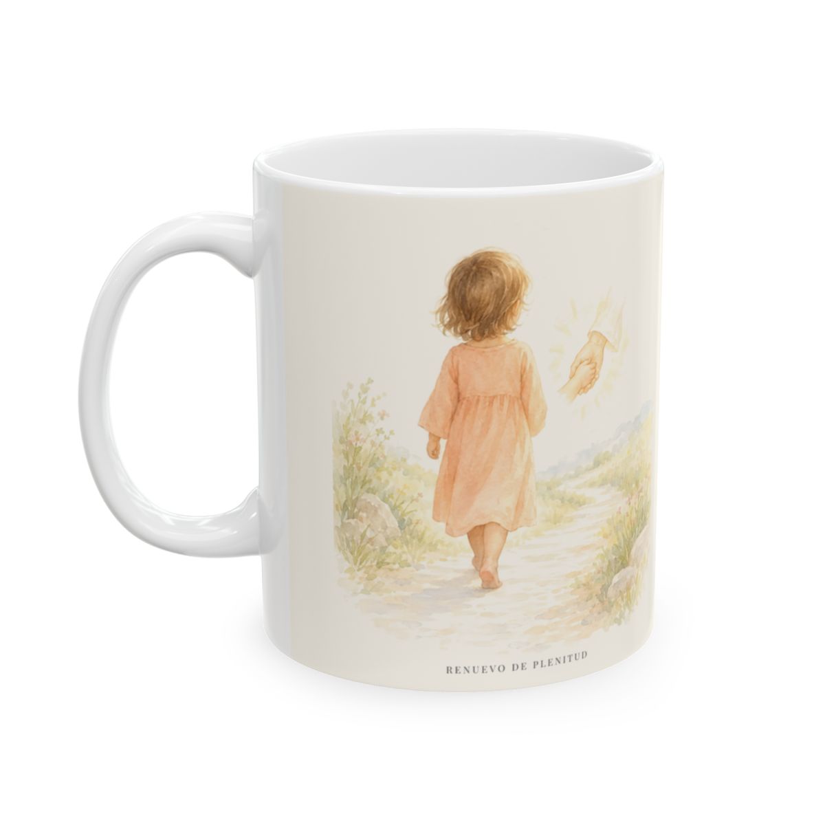 Nunca estoy solo | Taza de fe para cada mañana | Salmo 73:23 — 11 oz · Cara ilustrada