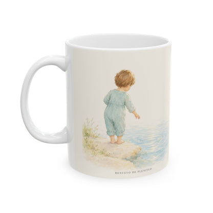 Dios me da valor cuando tiemblo | Taza cristiana con frase devocional | Isaías 41:10 — 11 oz · Cara ilustrada