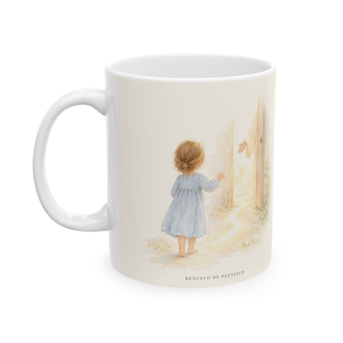 Dios me busca para encontrarme | Taza con arte cristiano | 1 Reyes 19:12 — 11 oz · Cara ilustrada