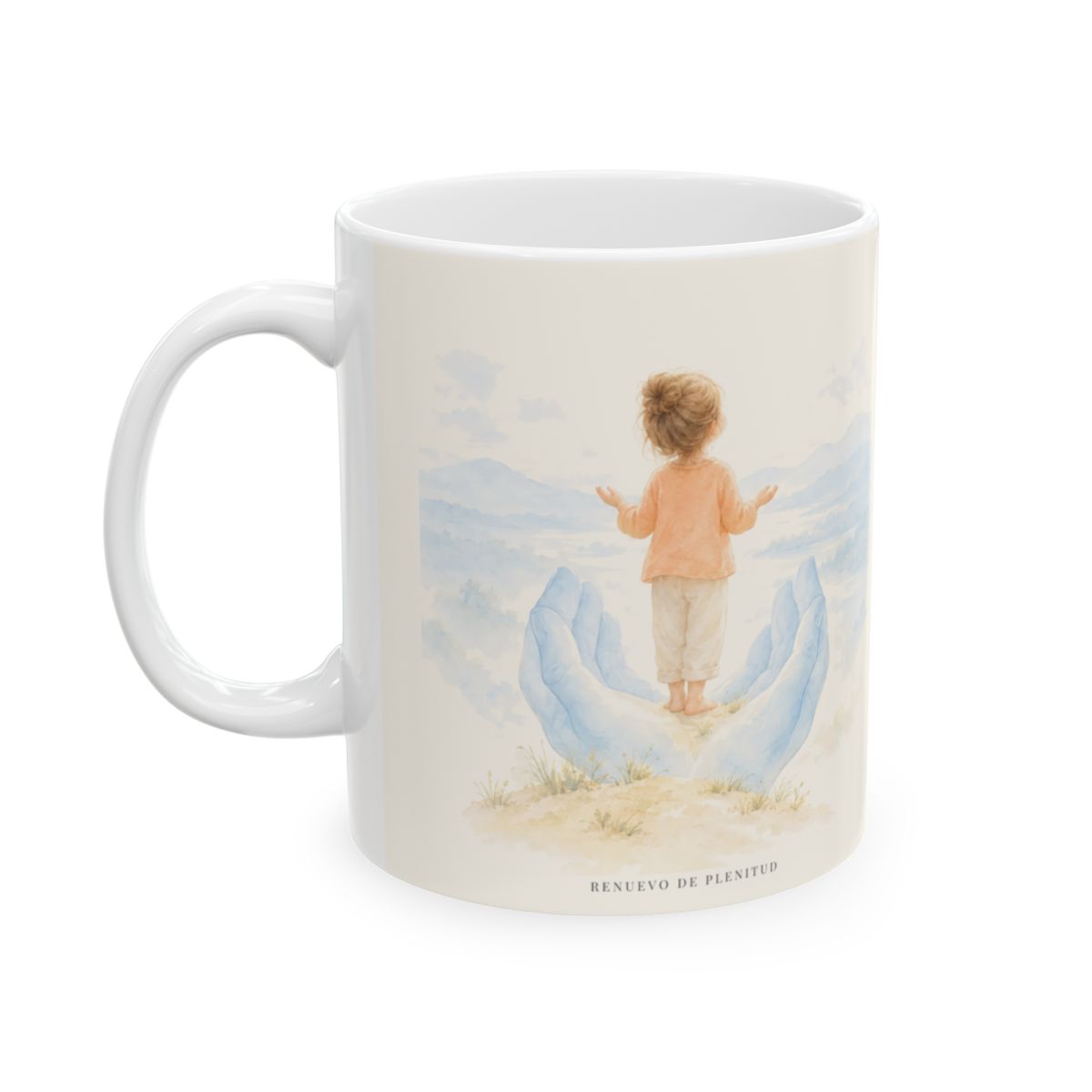 El poder de Dios se perfecciona en mi debilidad | Taza bíblica de cerámica | 2 Corintios 12:9 — 11 oz · Cara ilustrada