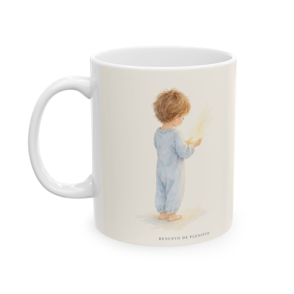 Quien no ama no conoce a Dios, porque Dios es amor | Taza bíblica de cerámica | 1 Juan 4:8 — 11 oz · Cara ilustrada