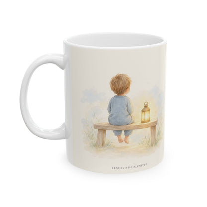 Dios pone al solitario en familia | Taza devocional de fe | Salmo 68:6 — 11 oz · Cara ilustrada
