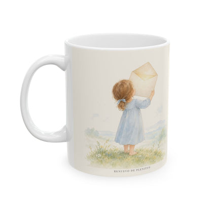 El Padre me da su apellido | Taza devocional de fe | 1 Juan 3:1 — 11 oz · Cara ilustrada