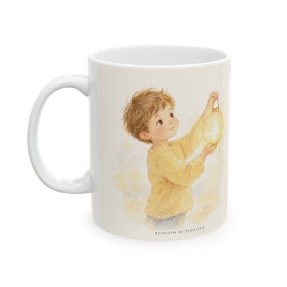 Era tiempo de hacer fiesta y regocijarnos | Taza de inspiración bíblica | Lucas 15:24 — 11 oz · Cara ilustrada