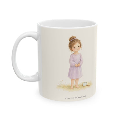 Dios me arma contra las astucias del enemigo | Taza de fe para cada mañana | Efesios 6:11 — 11 oz · Cara ilustrada