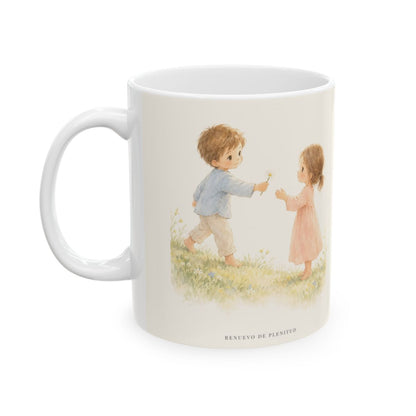 El Padre corre a mi encuentro | Taza con arte cristiano | Lucas 15:20 — 11 oz · Cara ilustrada