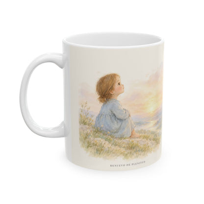 El Padre escucha mi oración | Taza con arte cristiano | Lucas 22:42 — 11 oz · Cara ilustrada