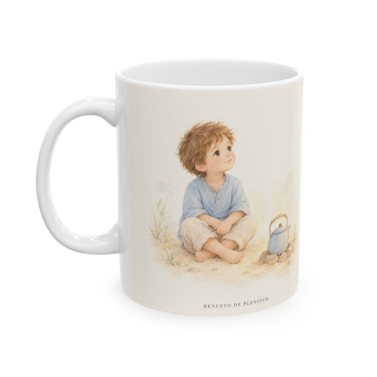 Espera en Jehová, Él te oye | Taza devocional ilustrada | Salmo 27:14 — 11 oz · Cara ilustrada