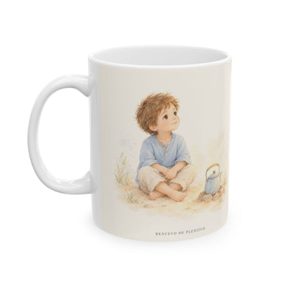 Espera en Jehová, Él te oye | Taza devocional ilustrada | Salmo 27:14 — 11 oz · Cara ilustrada