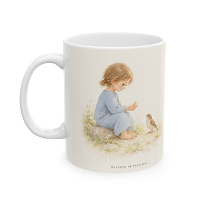 Mucho más valéis vosotros que las aves | Taza cristiana para regalar | Mateo 6:26 — 11 oz · Cara ilustrada