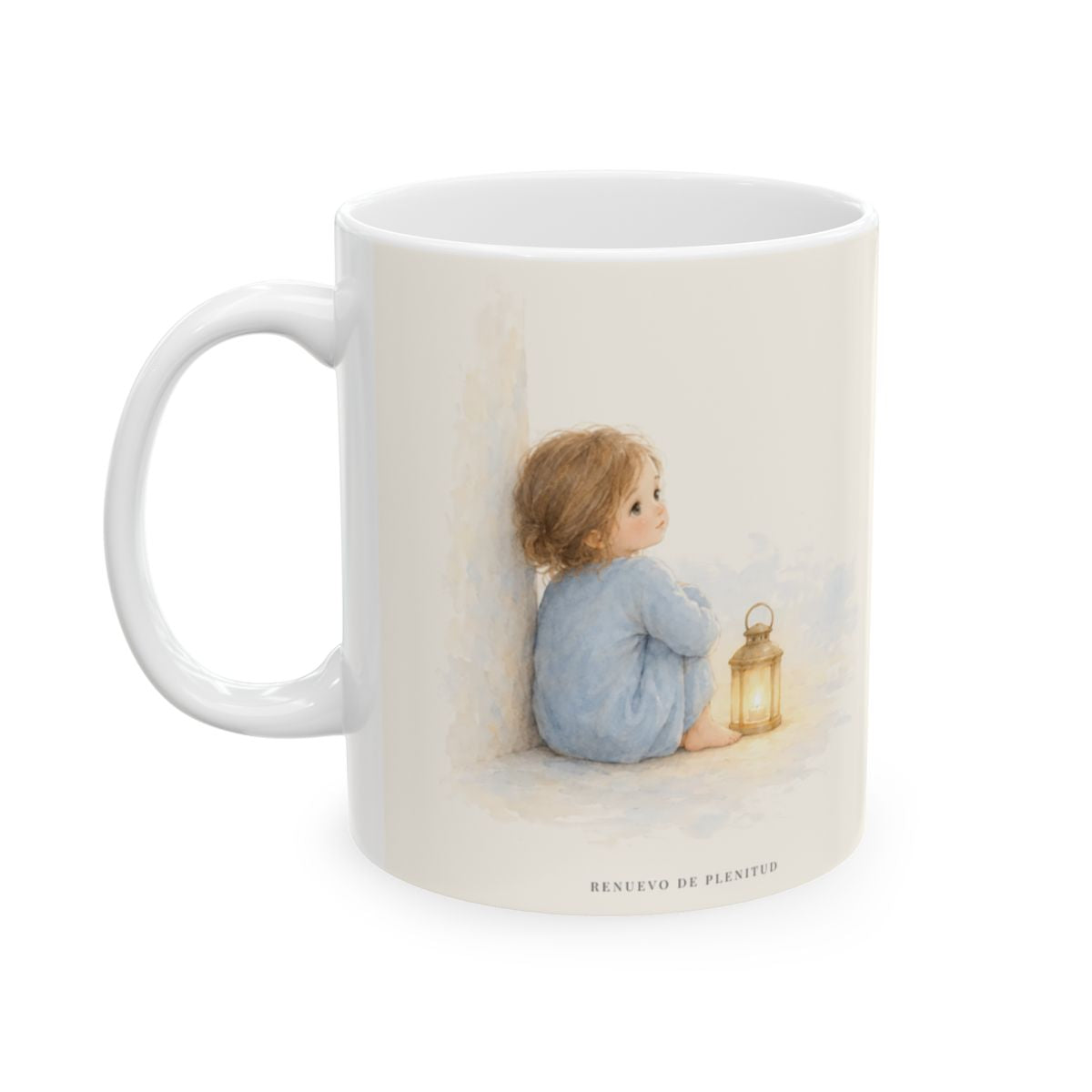 Jehová está cerca de los quebrantados de corazón | Taza devocional ilustrada | Salmo 34:18 — 11 oz · Cara ilustrada