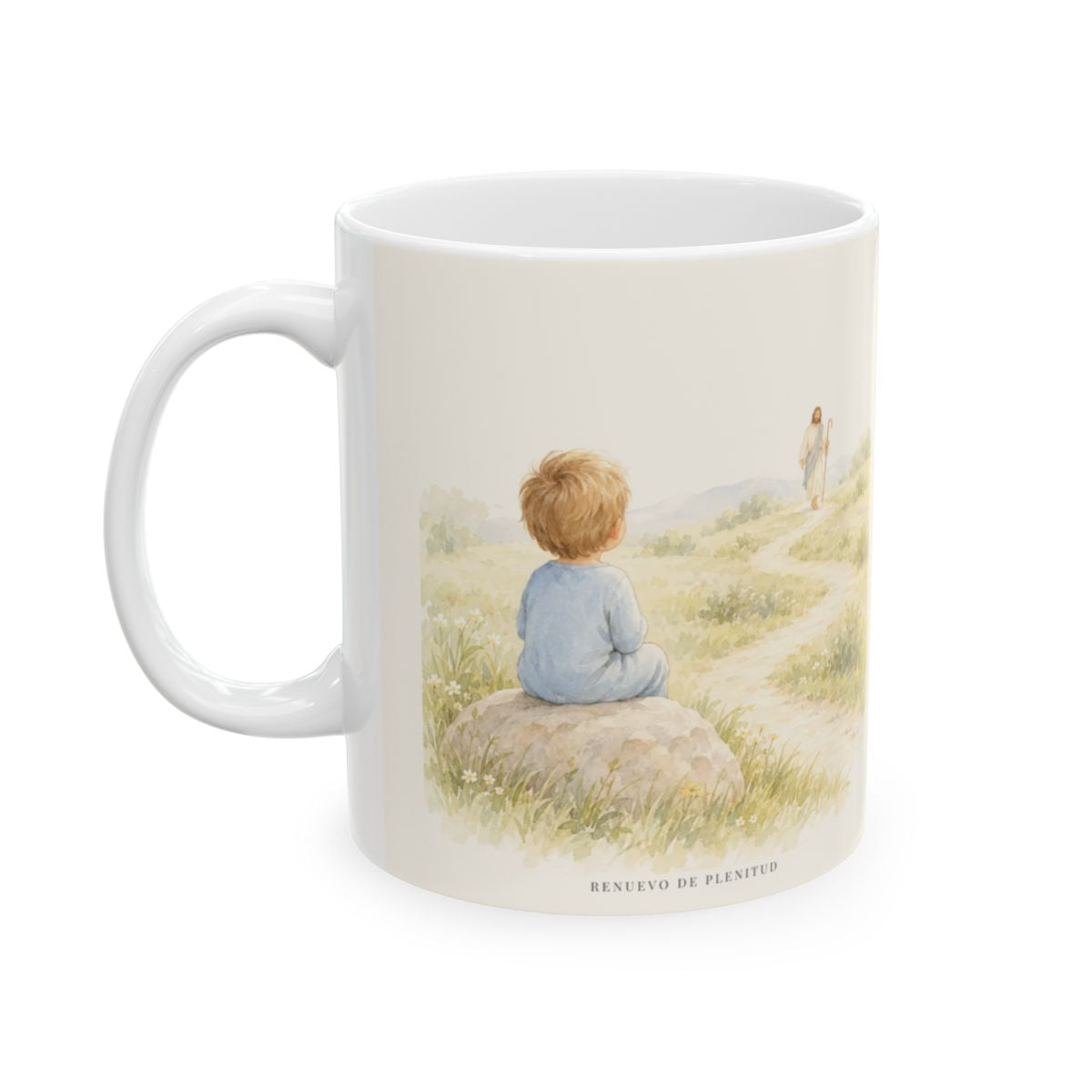 Dios no se cansa de buscarme | Taza bíblica para café | Lucas 15:4 — 11 oz · Cara ilustrada