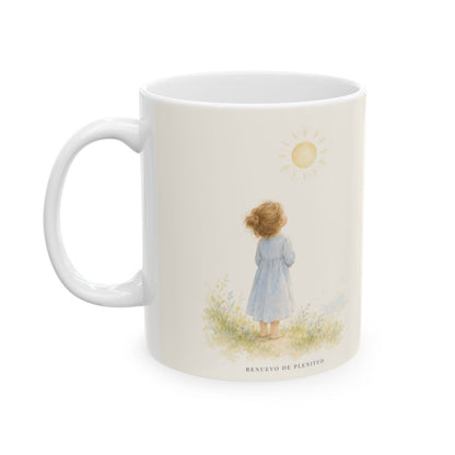 El Señor responde tarde, mañana y a mediodía | Taza devocional de fe | Salmo 55:17 — 11 oz · Cara ilustrada