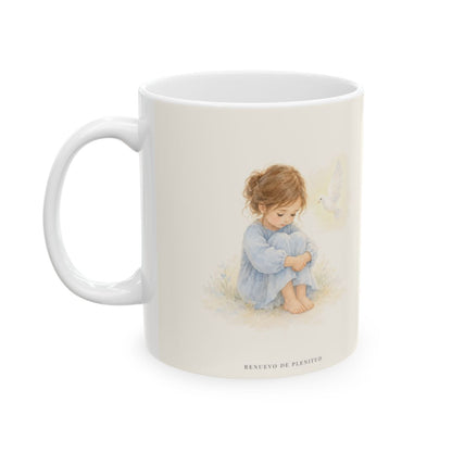 El Espíritu ora por mí cuando no tengo palabras | Taza bíblica para café | Romanos 8:26 — 11 oz · Cara ilustrada